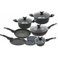 Set 12 piese, din aluminiu turnat cu strat de marmura, oale cu capac si tigai de inalta calitate, Klausberg