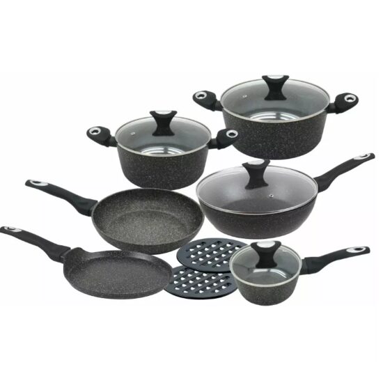 Set 12 piese, din aluminiu turnat cu strat de marmura, oale cu capac si tigai de inalta calitate, Klausberg