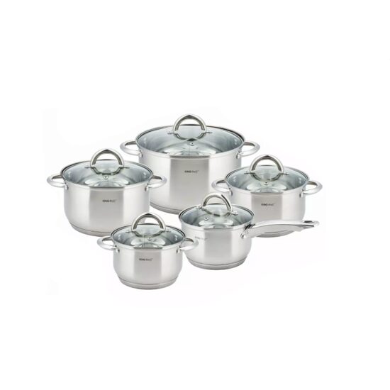 Set de 5 oale din inox cu capac sticla, dimensiuni 16cm, 16cm, 18cm, 20cm, 24 cm, Kinghoff