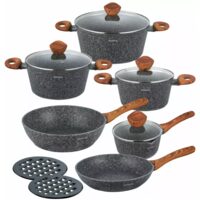 Set 6 oale din aluminiu turnat, cu strat marmorat gri, capac sticla, 16, 20,24,28cm, Klausberg