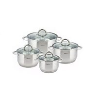 Set de 4 oale din inox cu capac sticla, dimensiuni 16cm, 18cm, 20cm, 24 cm, Kinghoff