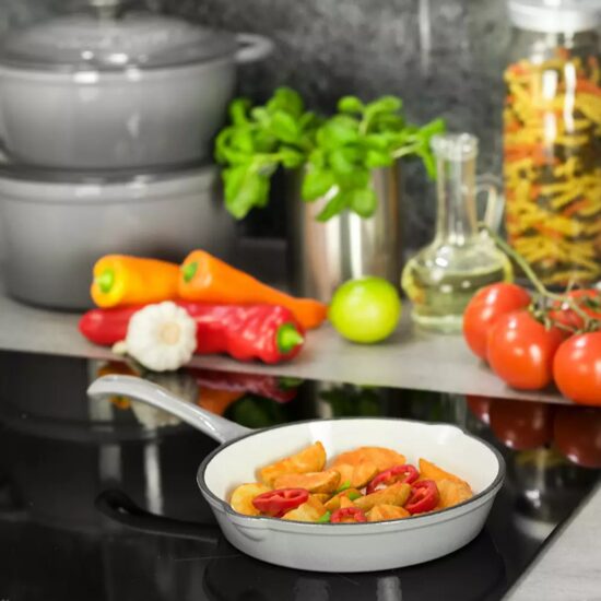 Tigaie din fonta emailata, adanca, gri cu alb, 20 cm, Kinghoff