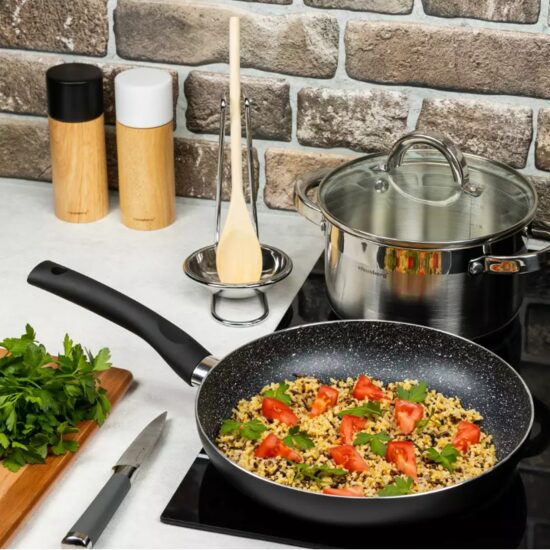 Tigaie din aluminiu, marmorata, 20 cm, negru, KingHoff