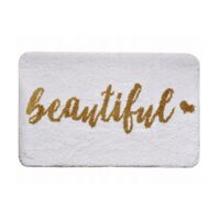 Covoras pentru baie antiaderent, pufos, 50x80 cm, alb cu auriu, Sepio