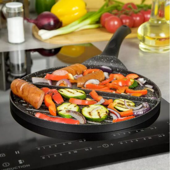 Tigaie dubla, grill, din aluminiu, marmorata, neagra, 27 cm Kinghoff