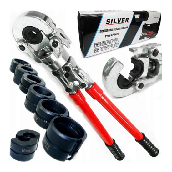 Trusa cleste pentru sertizat tevi, cu cremaliera, 4 bacuri incluse 16-32mm, Silver