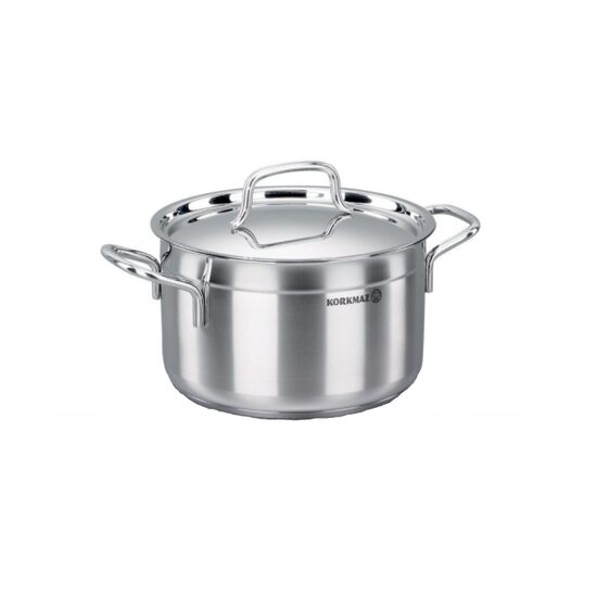 Oala cu capac din inox, 26X13cm 6.8litri, compatibila cu toate tipurile de aragaz, Korkmaz