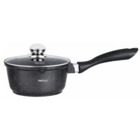 Cratita din aluminiu turnat, cu strat marmorat, cu capac din  sticla, 16 cm, 1.3 litri, negru, Kinghoff