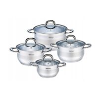 Set de 4 oale cu capac, inox, dimensiuni 16,18,20,24 cm, fund termic multistrat, gri Kinghoff