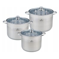 Set 3 oale din inox, cu capac sticla, 5.6l, 7.2l, 9l, KingHoff