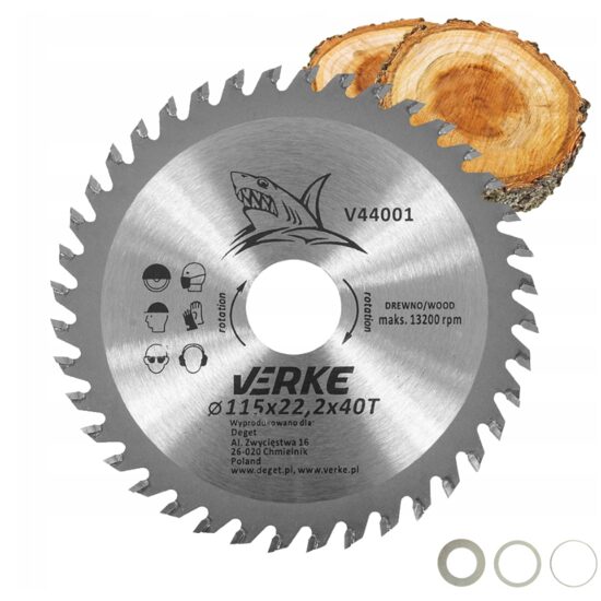 Disc circular vidia 40T, pentru lemn, 115 x 22.2mm, Verke