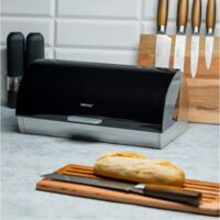 Cutie pentru depozitat paine, din bambus, negru, 36 x 21 x 17 cm, Kinghoff