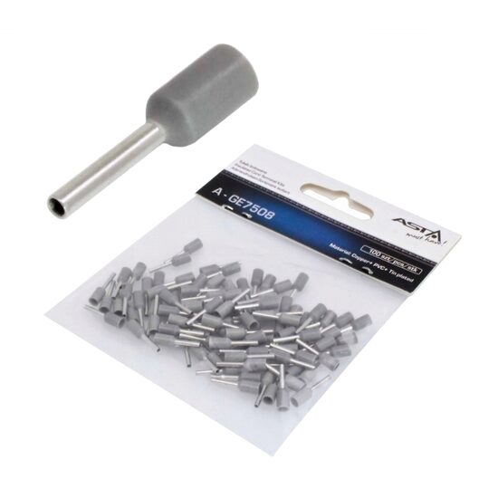 Set pini terminal cablu, cu izolatie, 8 x 15 mm, interval 0,75 mm2, 100 piese, Asta