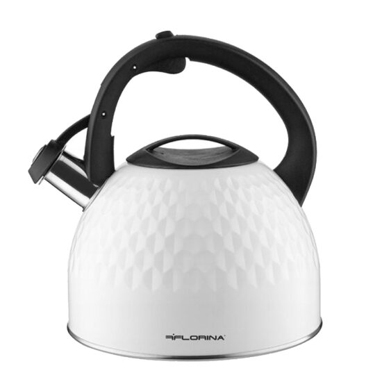 Ceainic din inox cu fluier, fierbator traditional, capacitate 2.5 litri, alb, Florina