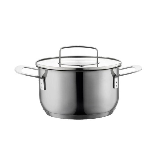 Oala cu capac, din inox, parte inferioara cu 5 straturi, diametru 20 cm, capacitate 3.1 litri, calitate premium, Infinity Florina