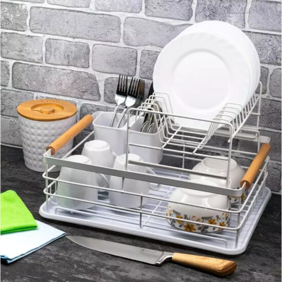 Suport pentru vase cu 2 nivele, otel-plastic 43x32x27 cm, alb, Kinghoff