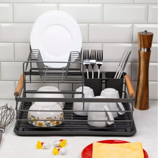 Suport pentru vase cu 2 nivele, otel-plastic 43x32x27 cm gri, Kinghoff