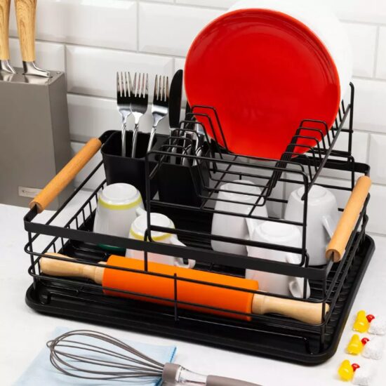 Suport pentru vase cu 2 nivele, otel-plastic 43x32x27 cm negru, Kinghoff