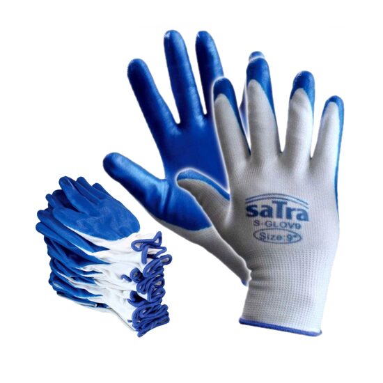 Manusi de protectie M9, albastru-alb, 12 perechi, Satra