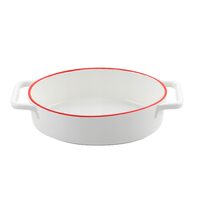 Vas termorezistent din ceramica oval pentru cuptor, 27 x 15 x 6.5 cm, alb cu margine rosie, Yucca Florina