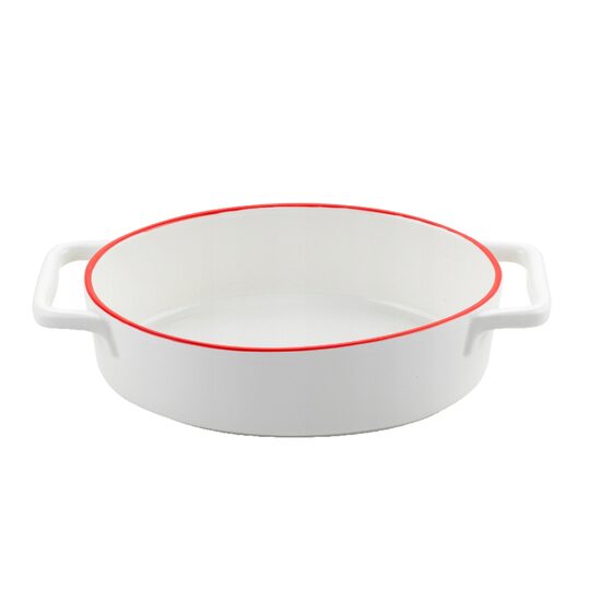 Vas termorezistent din ceramica oval pentru cuptor, 27 x 15 x 6.5 cm, alb cu margine rosie, Yucca Florina