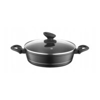 Oala joasa din aluminiu forjat, cu capac, 24cm, 2.3L, invelis antiaderent negru si manere izolate termic, design modern, calitate superioara, Florina Delux