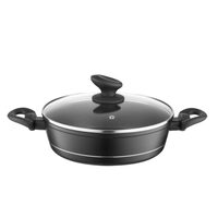 Oala joasa din aluminiu forjat, cu capac, 20cm, 1.3L, invelis antiaderent negru si manere izolate termic, design moderin, calitate superioara, Florina Delux