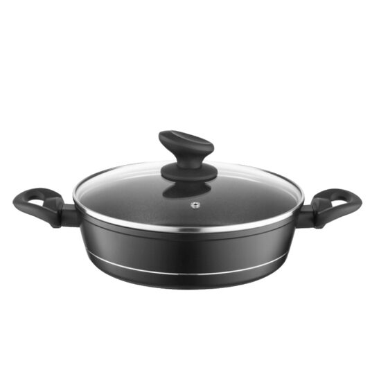 Oala joasa din aluminiu forjat, cu capac, 20cm, 1.3L, invelis antiaderent negru si manere izolate termic, design moderin, calitate superioara, Florina Delux