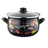 Oala cu capac din sticla, inox, emailata, neagra,16cm-2.2l, FLorina