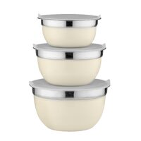 Set 3 boluri pentru bucatarie cu capac, din inox, 14/16/18 cm, 6 piese, bej, Florina