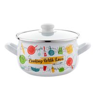 Oala cu capac din sticla, otel carbon, emailata, alba, 22cm, 5.3l, Julia, Florina
