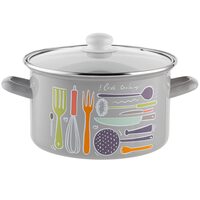 Oala Staffio, cu capac din sticla, otel carbon, emailata, gri, 22cm-4.2, Florina