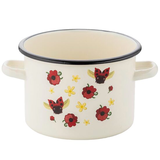 Oala din otel emailat alb, 16cm, 2l, Ladybird, Florina