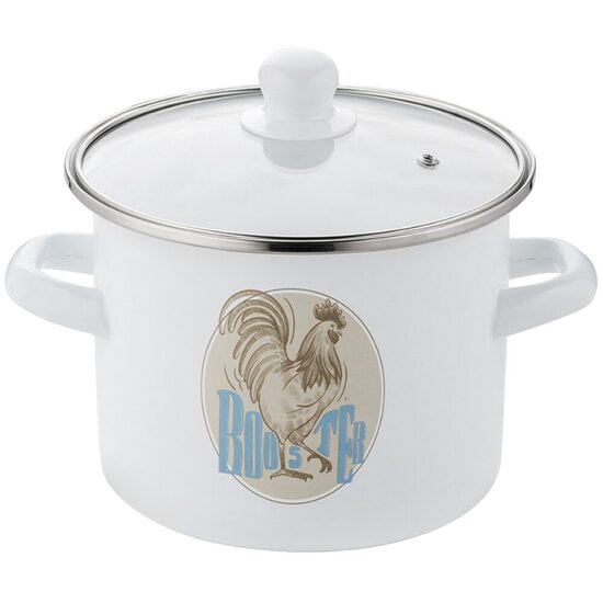 Oala din otel emailata, alb lucios, cu capac, 20cm, 4.2l, Kogut, Florina