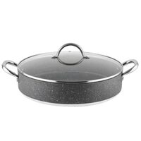 Oala joasa cu capac din sticla, aluminiu, 2 straturi marmorate, compatibila cu toate tipurile de aragaz, 30 x 7 cm, capacitate 4.2 litri, gri, Onyx Florina