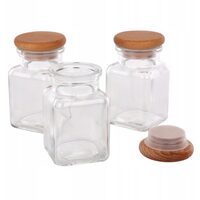 Set 3 recipiente cu capac din lemn, pentru condimente, borcan din sticla, capacitate 150 ml, Florina
