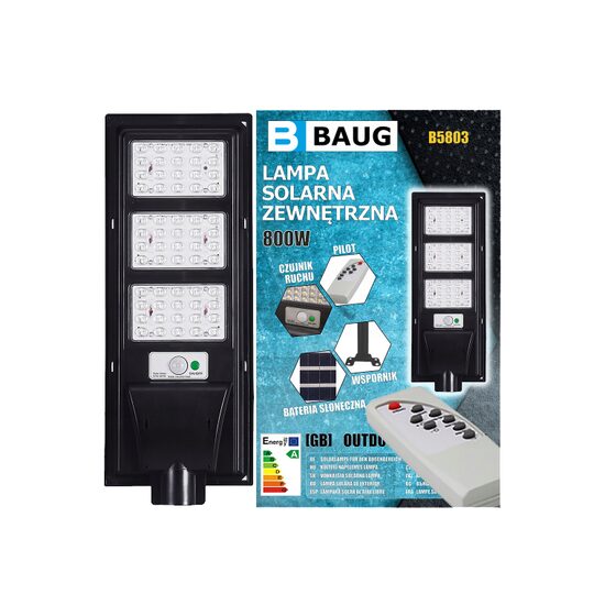 Lampa cu incarcare solara pentru exterior, proiector 800 W 1320 lm, cu telecomanda, Led, Baug