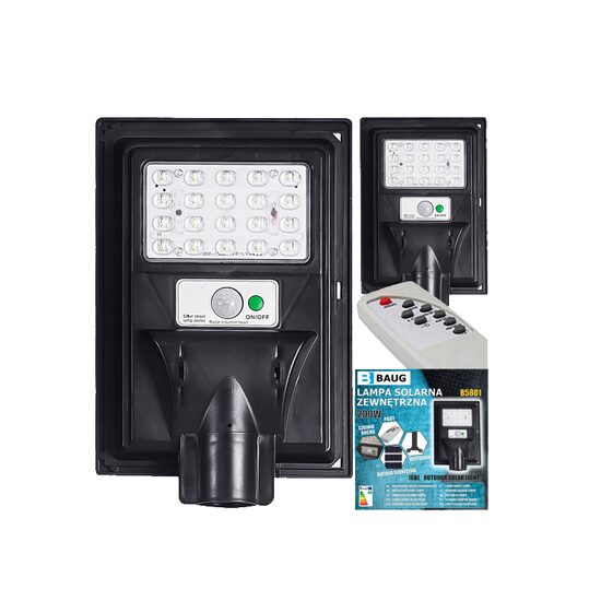Lampa cu incarcare solara, pentru exterior, proiector 200 W 440 lm, cu telecomanda, Led, Baug