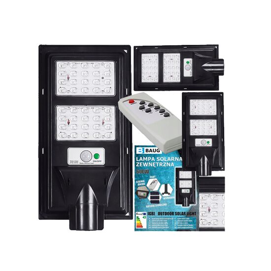 Lampa cu incarcare solara pentru exterior, proiector 600 W 880 lm, cu telecomanda, Led, Baug