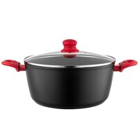 Oala din aluminiu, cu capac, 2 straturi antiaderente, 28 cm capacitate 6.4 litri, neagra, Mars Florina