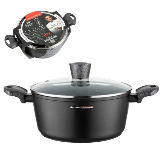 Oala din aluminiu cu invelis din marmura antiaderenta, cu capac, 24cm, 4l, Bono, Florina