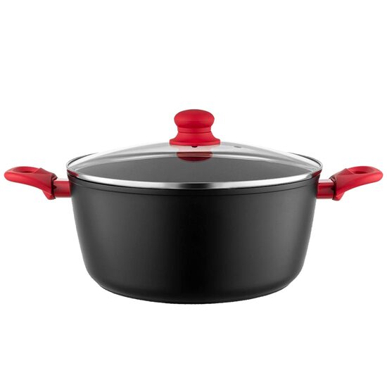 Oala din aluminiu, cu capac, 2 straturi antiaderente, 24 cm capacitate 4.3 litri, neagra, Mars Florina