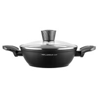 Oala joasa cu capac, din aluminiu, strat antiaderent, 20 cm capacitate 1.6 litri, neagra, Florina