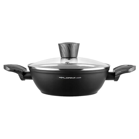 Oala joasa cu capac, din aluminiu, strat antiaderent, 20 cm capacitate 1.6 litri, neagra, Florina