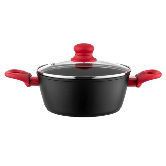 Oala din aluminiu, cu capac, 2 straturi antiaderente, 20 cm capacitate 2.2. litri, neagra, Mars Florina