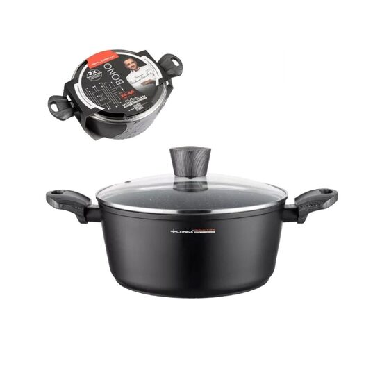 Oala din aluminiu, cu invelis marmorat antiaderent, cu capac, 24x13.3x2.2cm, 4l, Bono, Florina