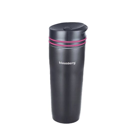 Termos, inox, capacitate 380ml, negru cu linii roz, Klausberg