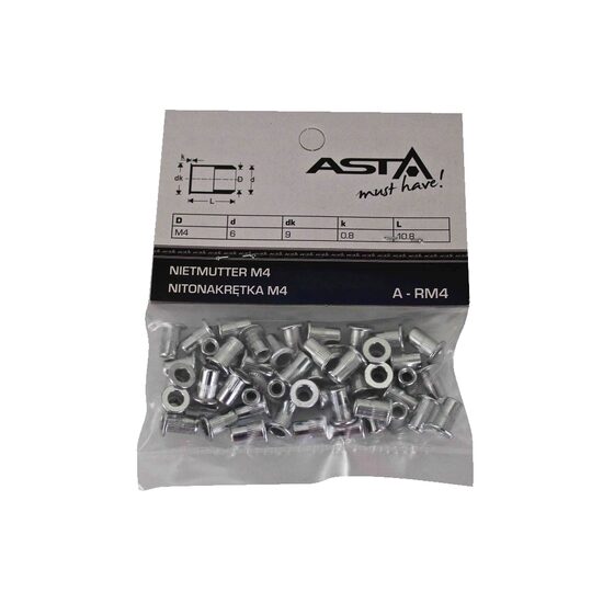 Set piulite nituibile M4, 50 piese, Asta
