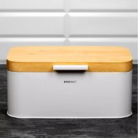 Cutie pentru paine, alb, 14x20x30 cm, capac bambus, Kinghoff