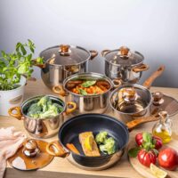 Set 6 oale cu capac, inox, manere maro, 16/16/18/20/24/24 cm, Kinghoff